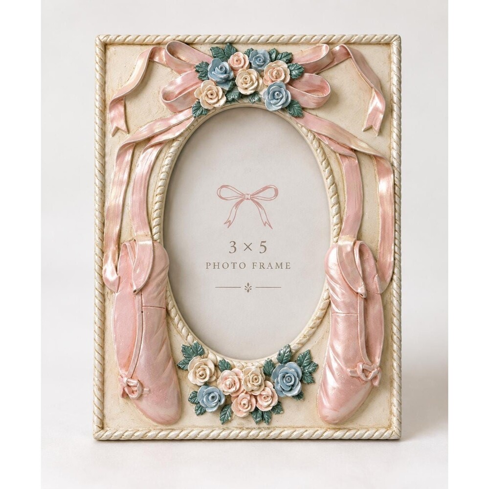 Vintage 1990s Ballet Slipper Picture Frame Pink Floral Ballerina Balletcore Deco